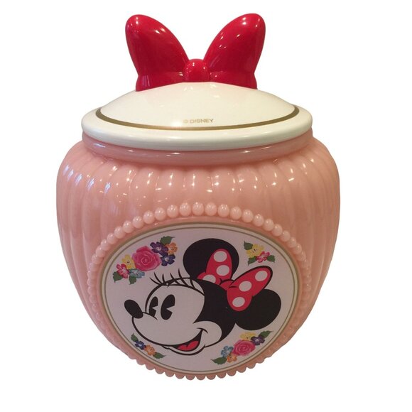 Tokyo Disney Resort Minnie Mouse Pink Ribbed Plastic Candy Box with Red Bow - Picture 1 of 6